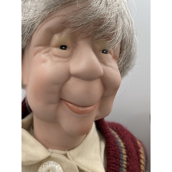 Vintage Grandma And Grandpa Porcelain Dolls Old Folks Couple with Rocking Chair - Picture 8 of 16